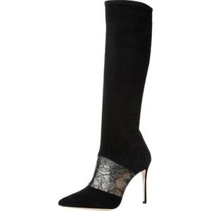 Pour La Victoire Ceri Black Suede and Lace Tall Boots